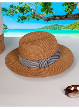 Wide Brim Summer Hat W/ Striped Pattern Trim